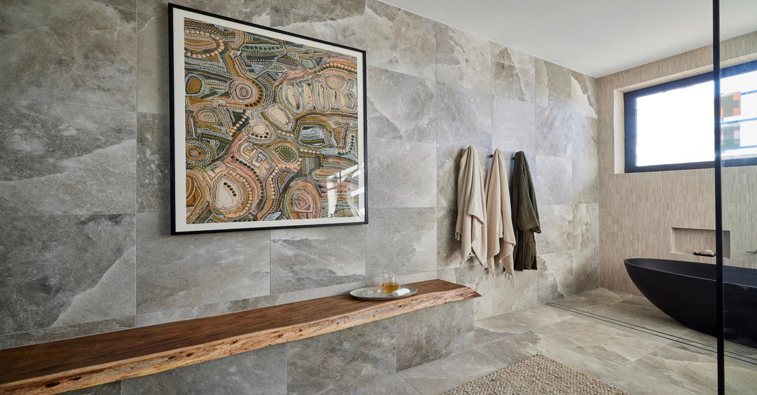 Navana Stony Rug | Natural | Rachel & Ryan Bathroom Week 2022