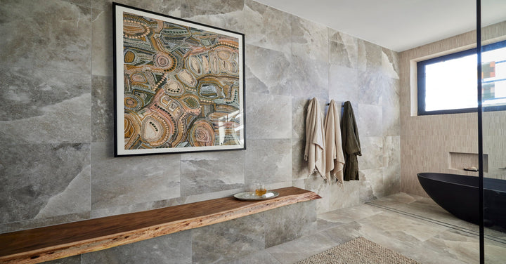 Navana Stony Rug | Natural | Rachel & Ryan Bathroom Week 2022