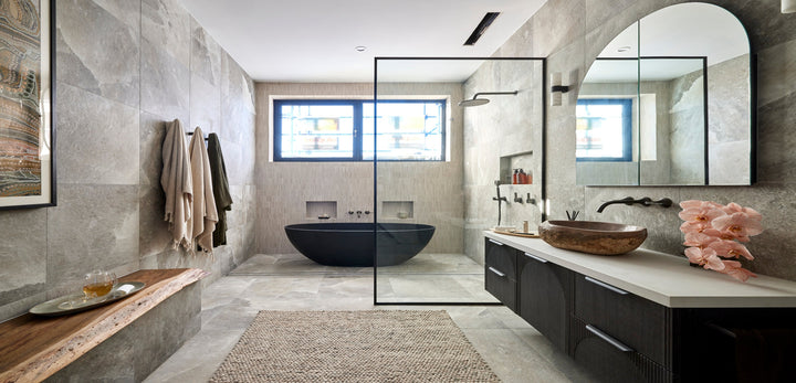 Navana Stony Rug | Natural | Rachel & Ryan Bathroom Week 2022