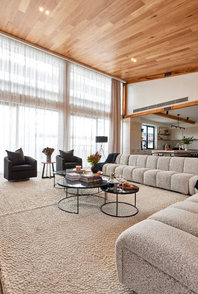 Boucle Wool Rug | Ivory - Enquire now for availability | Kristy & Brett | Living Dining 2023