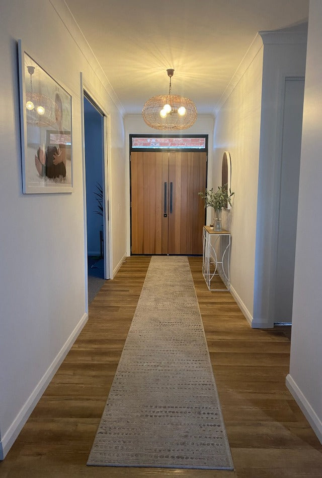 Madrid Dotts Beige | Custom Cut Length Hall Runner x 80cm wide| $69 per metre | Deb & Andy | Hallway Week 2019