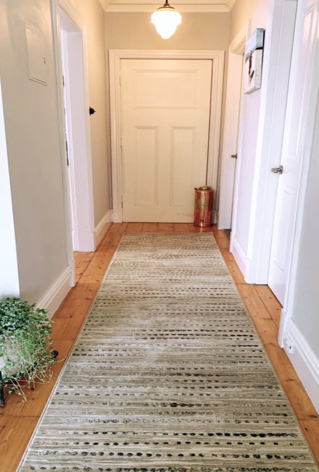 Madrid Dotts Beige | Custom Cut Length Hall Runner x 80cm wide| $69 per metre | Deb & Andy | Hallway Week 2019