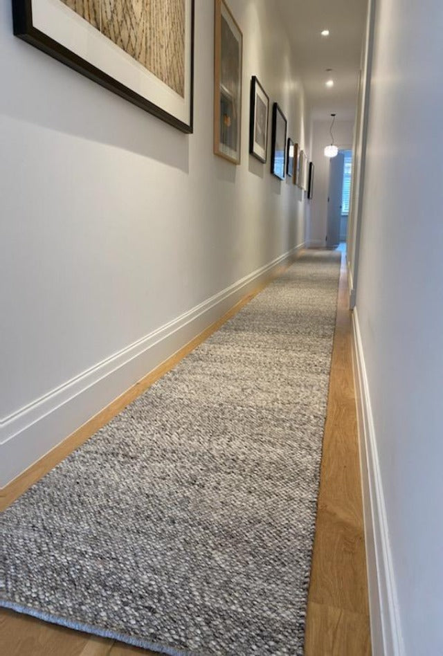 Dropletts Light Grey Handmade Hall Runner | Custom cut Length x 80 cm wide