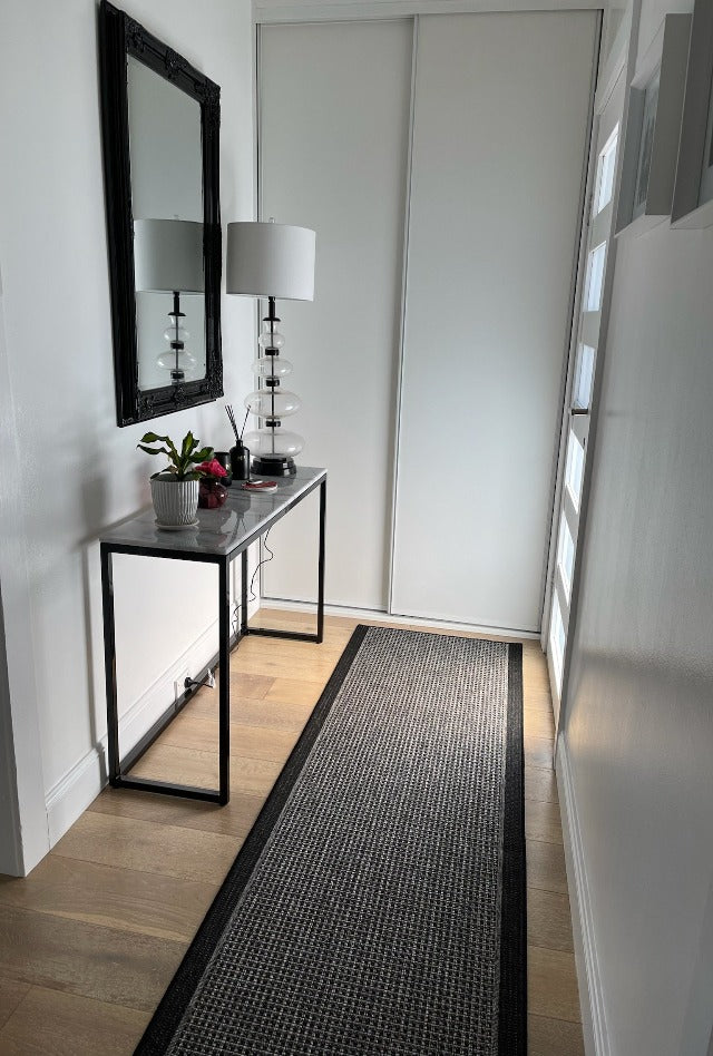 Chinos Silver Black Rubber Back Runner | Custom cut length x 80cm wide | $45 per metre