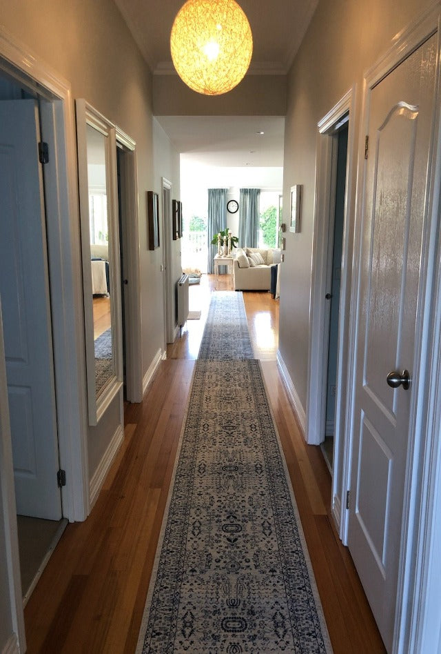 Wedgewood Cream & Blue Tav Hall Runner | Custom cut length x 80cm wide |$59 per metre - ETA Late DEC '25