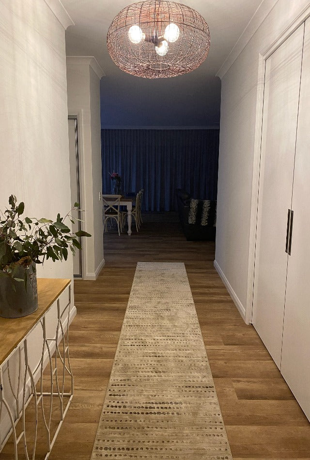 Madrid Dotts Beige | Custom Cut Length Hall Runner x 80cm wide| $69 per metre | Deb & Andy | Hallway Week 2019