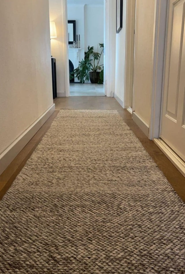 Dropletts Light Grey Handmade Hall Runner | Custom cut Length x 80 cm wide