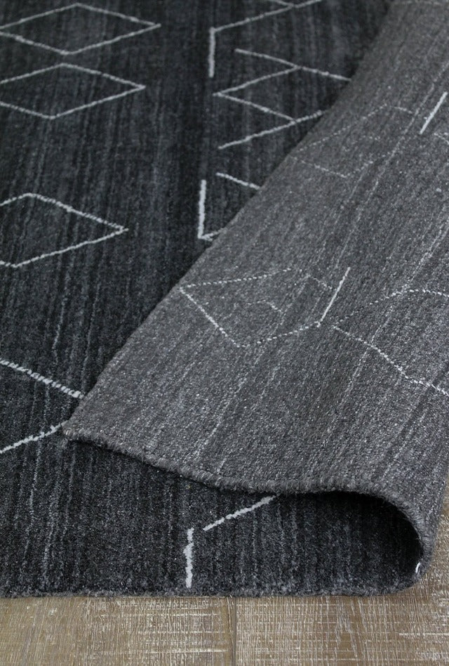 Tribal Wool-Artsilk Blend Rug | Charcoal - Enquire now for availability