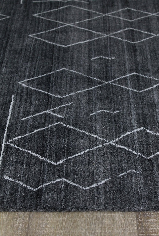 Tribal Wool-Artsilk Blend Rug | Charcoal - Enquire now for availability