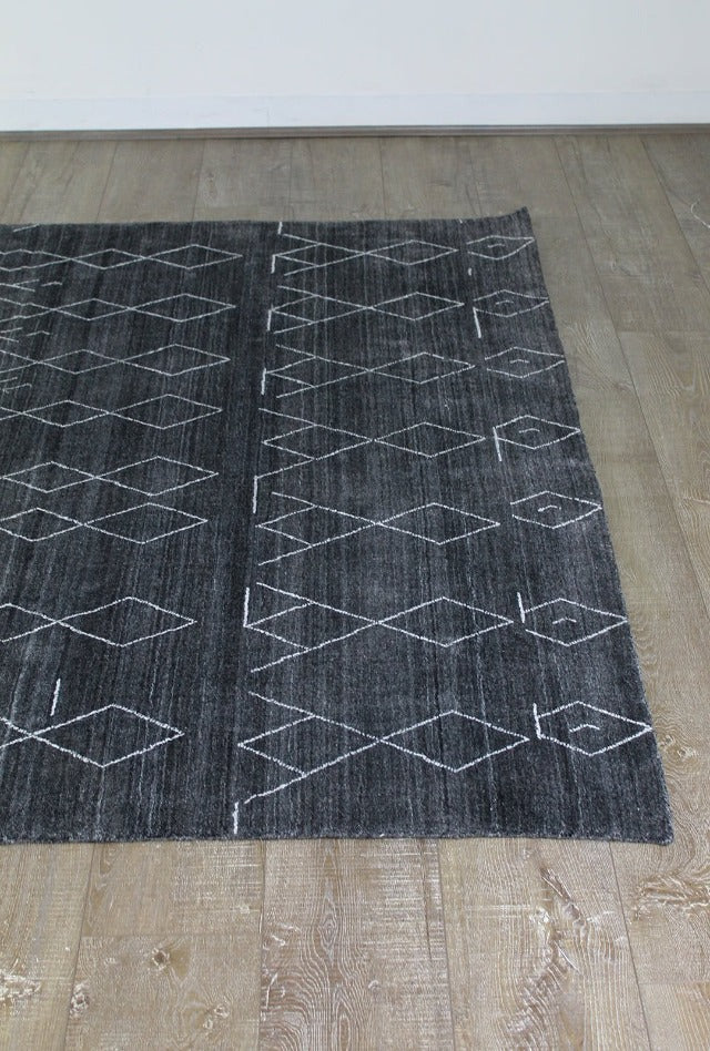 Tribal Wool-Artsilk Blend Rug | Charcoal - Enquire now for availability