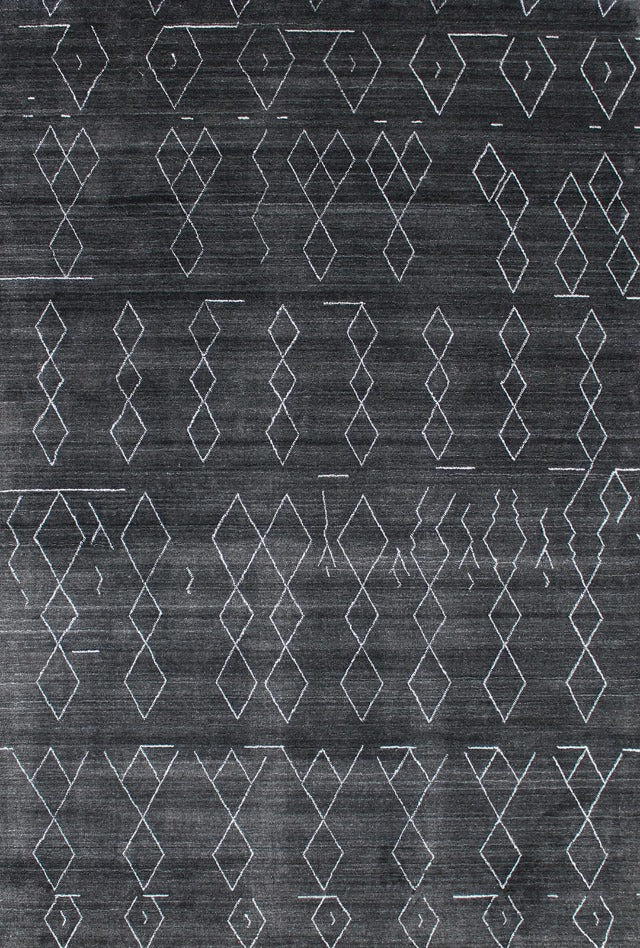 Tribal Wool-Artsilk Blend Rug | Charcoal - Enquire now for availability