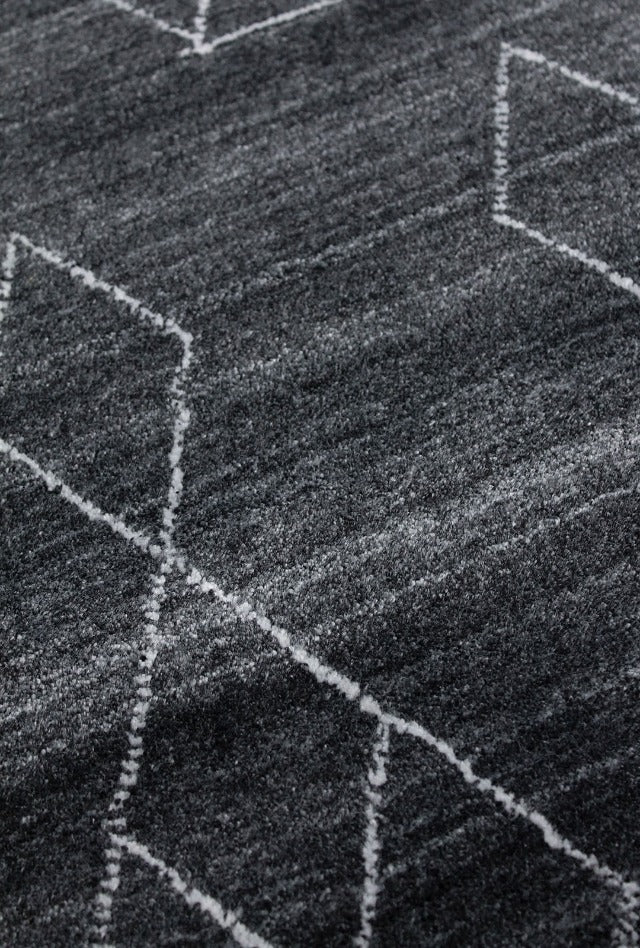 Tribal Wool-Artsilk Blend Rug | Charcoal - Enquire now for availability