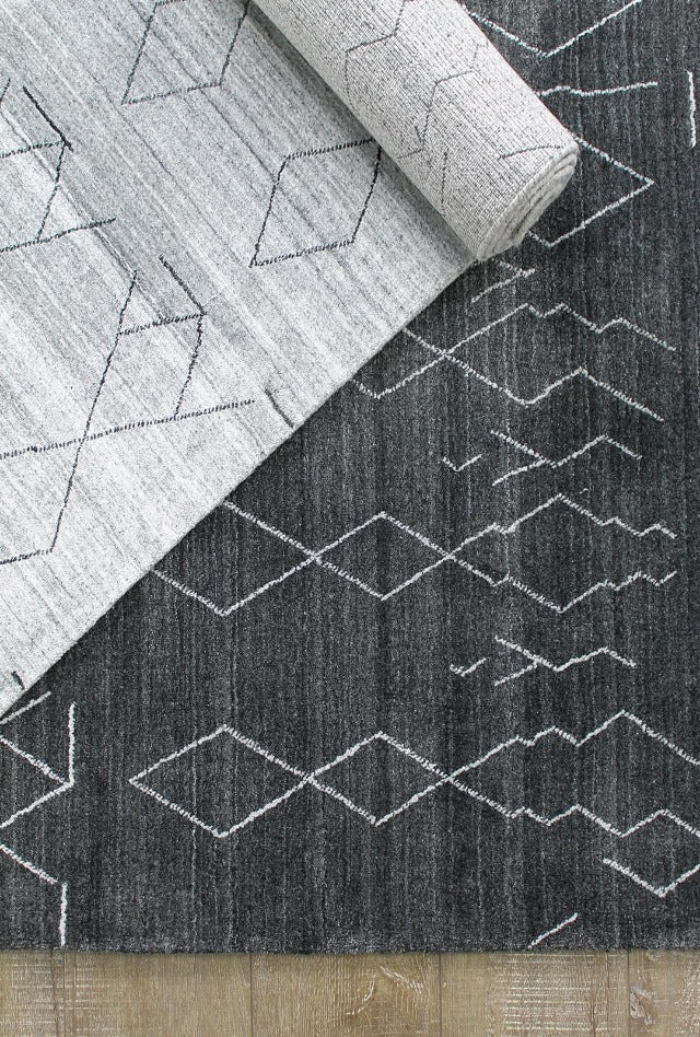 Tribal Wool-Artsilk Blend Rug | Charcoal - Enquire now for availability