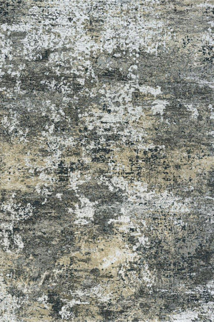 Overhead of a contemporary yellow grey and white rug