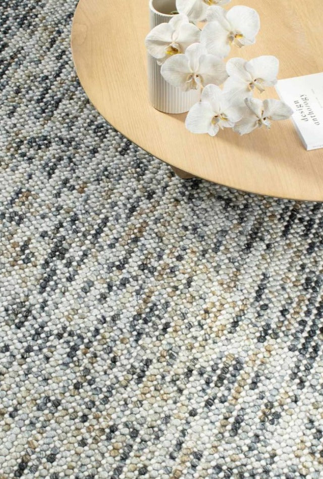 Magic Mineral | Blue Grey Gold Copper Wool Rug | Enquire now for availability
