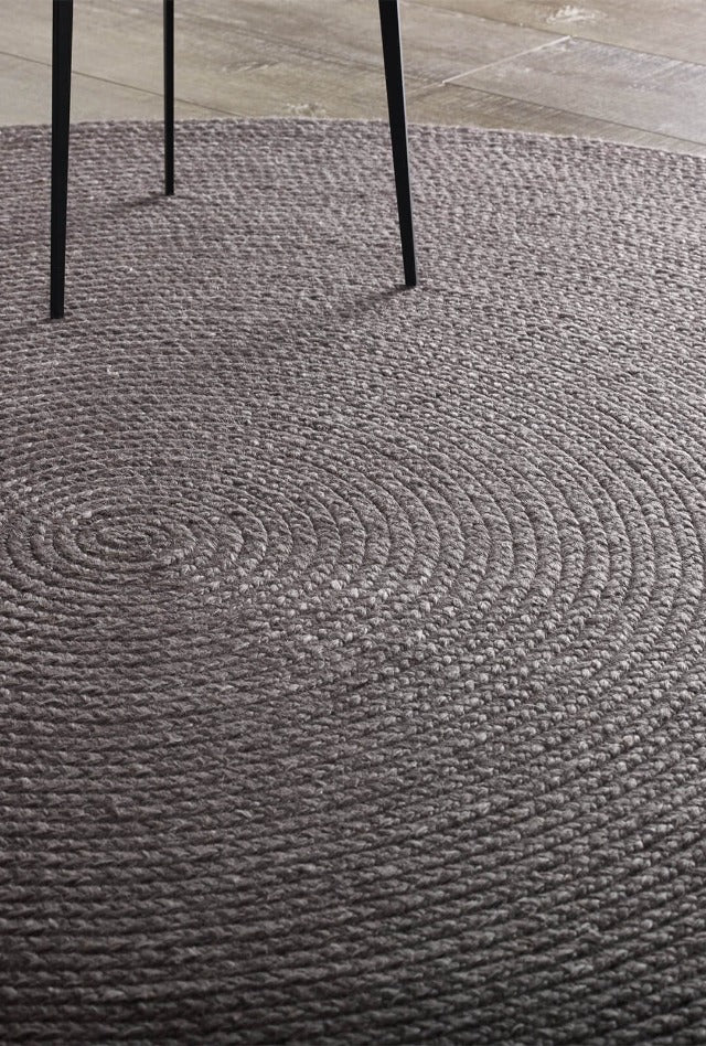 Paddington Round Hand Braided Rug | Charcoal - Enquire now for availability
